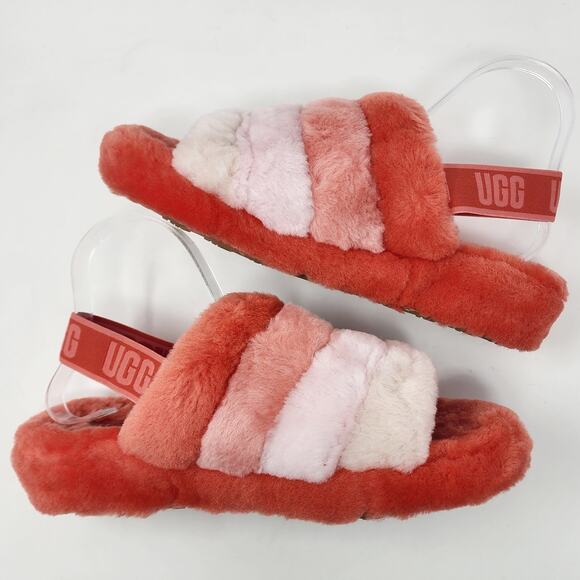 UGG Women's Fluffy Red and White Sandals - Picture 7 of 12